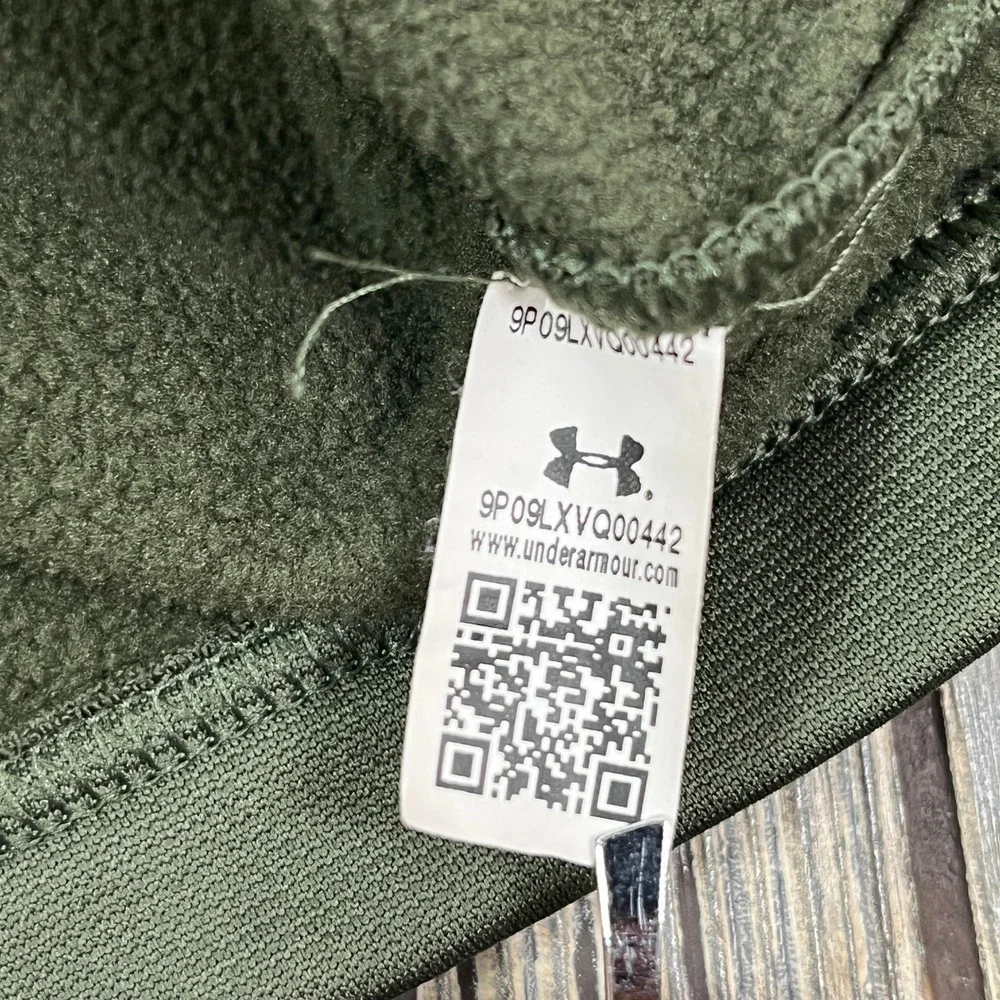 Under Armour Quarter Zip Pullover Men Medium Green ColdGear Fleece Sweater Loose